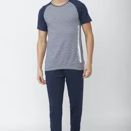 peter england Men Night Suit Set Dark Blue Striped-picture-11