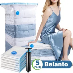 belanto Polypropylene 5 Pack (80*60)Vacuum Compression Storage Bags With 1 Pump High Volume Storage Vacuum Bags, Travel Storage Vacuum Bags image 2