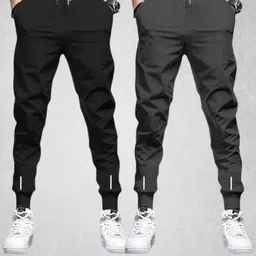 reya Pack of 2 Men Solid Black, Grey Track Pants-picture-20