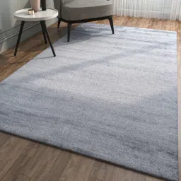 Blue Solid Wool and Bamboo Silk 5 ft X 8 ft Hand Woven Rectangle Carpet-image-49