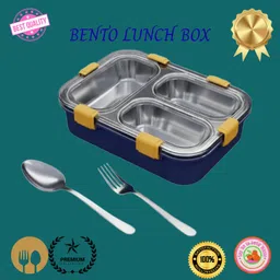 moira international Compartment -3 Sealed Leak Proof Stainless Steel For Kid's & Adult_B173 3 Containers Lunch Box image 1