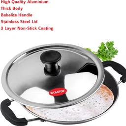 castor CT205 Appachatty, 350 ml Premium Non-Stick Aluminium, 200mm (Appam Pan) Appachatty with Lid 350 L capacity 20 cm diameter image 2