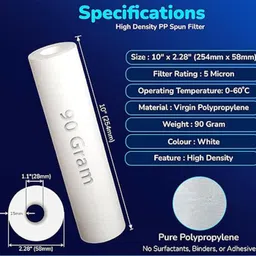 seacure 10 Inch Spun/Sediment Filter (PP Spun) Cartridge/Candle Solid Filter Cartridge image 4