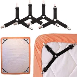 tgopit 4 PCS Bed Sheet Holder Straps, Adjustable Triangle Elastic Mattress Corner Clips, 3 Way Fitted Bed Sheet Fastener Suspenders Grippers Heavy Duty for Bedding Sheets, Mattress Covers, Sofa Polyester, Steel, Plastic Cloth Clips-picture-11
