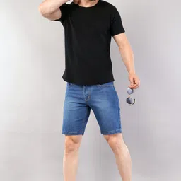 nivasu Solid Men Blue Denim Shorts image 5